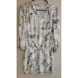 Sol & Sea womens dress 3/4 sleeves stretchy NWT lined floral beachy leaves white